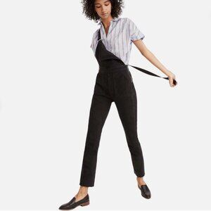 Madewell Black Skinny Leg Denim Overalls Raw Hem Size S